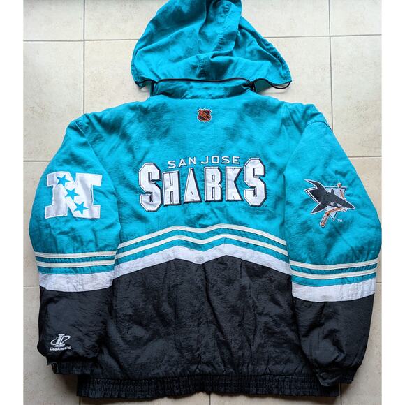 San Jose Sharks 90s Logo ATHLETIC puffer SPELL jacket XL teal NHL hockey vintage - Picture 3 of 10